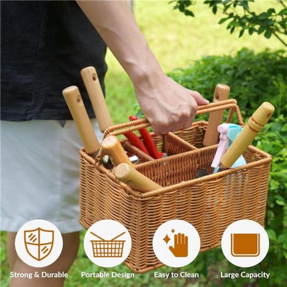 Garden Tools Set with Basket, Heavy Duty Stainless Steel Gardening Hand Tool - Picture 4 of 7